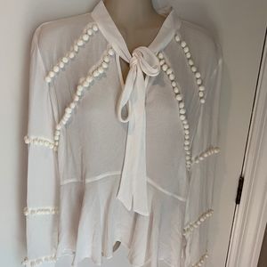 Nicole Miller Artelier pom pom self tie blouse